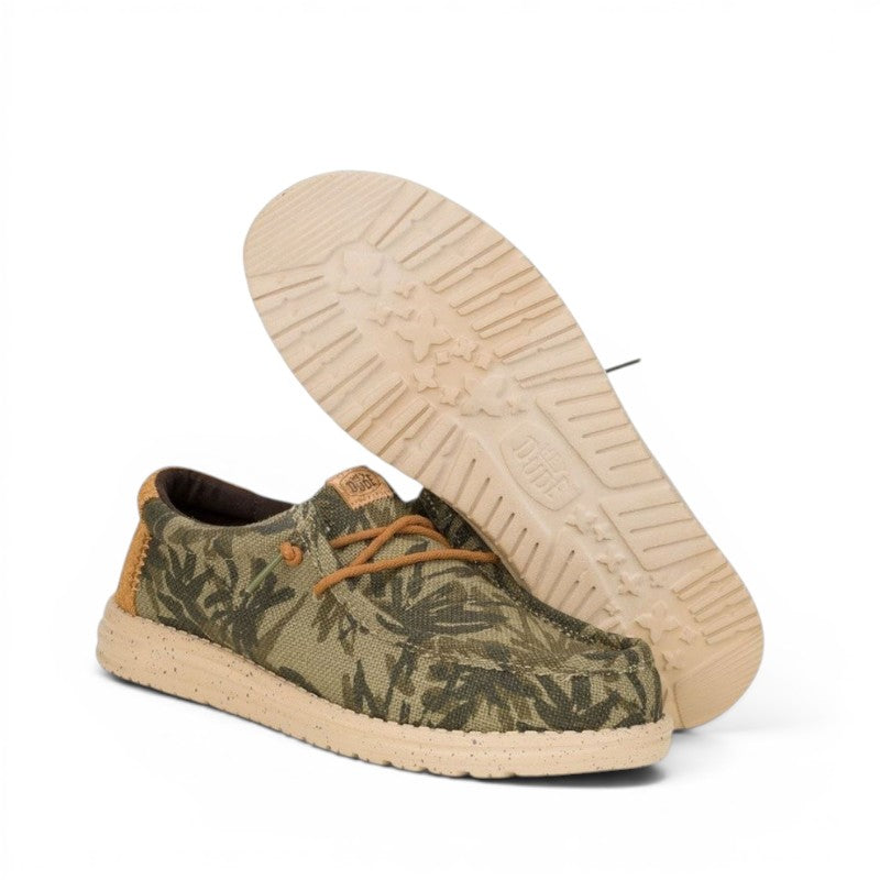 My Store Wally Palm Jute men's casual shoes in green camouflage print, textile upper, and tan heel accent.