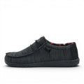 My Store Wally Sox men's dark grey textile slip-on shoes with elastic laces and plaid lining.