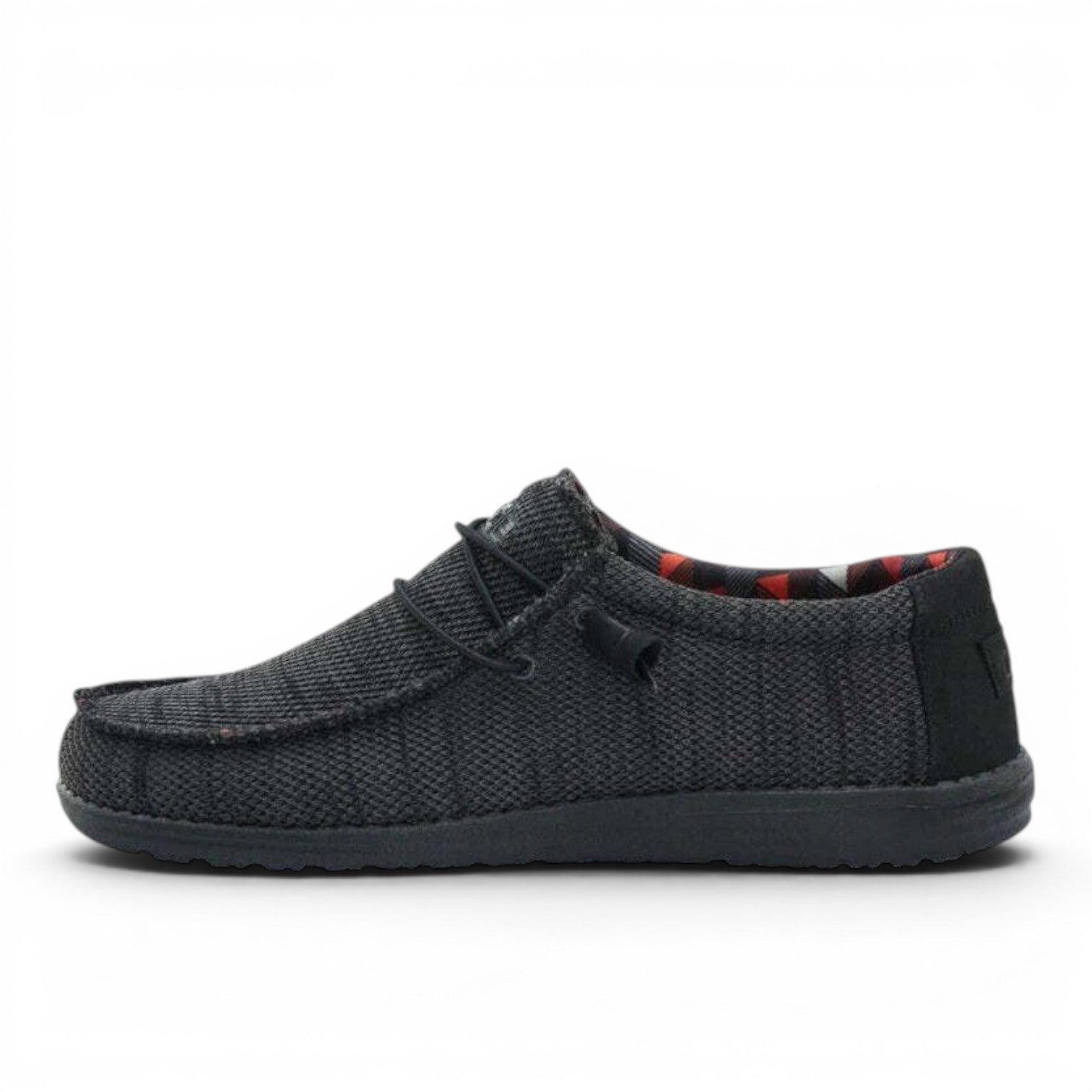 My Store Wally Sox men's dark grey textile slip-on shoes with elastic laces and plaid lining.
