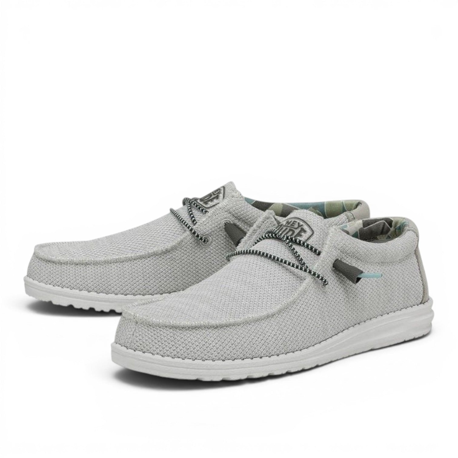 My Store Wally Sox grey textile slip-on shoes with elastic laces and patterned lining.