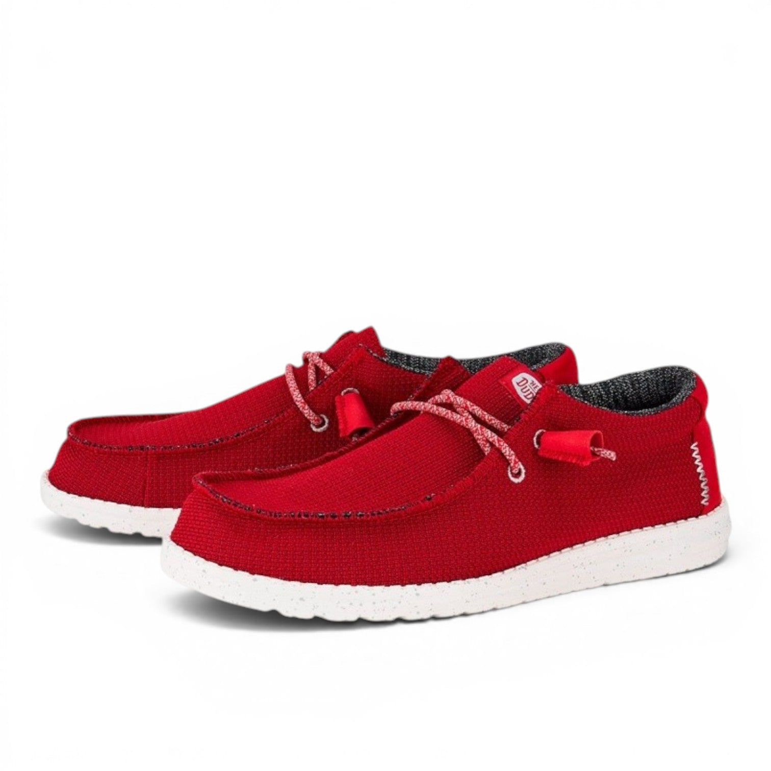 My Store Wally Sport Mesh red textile slip-on shoes with white speckled soles and elastic laces.