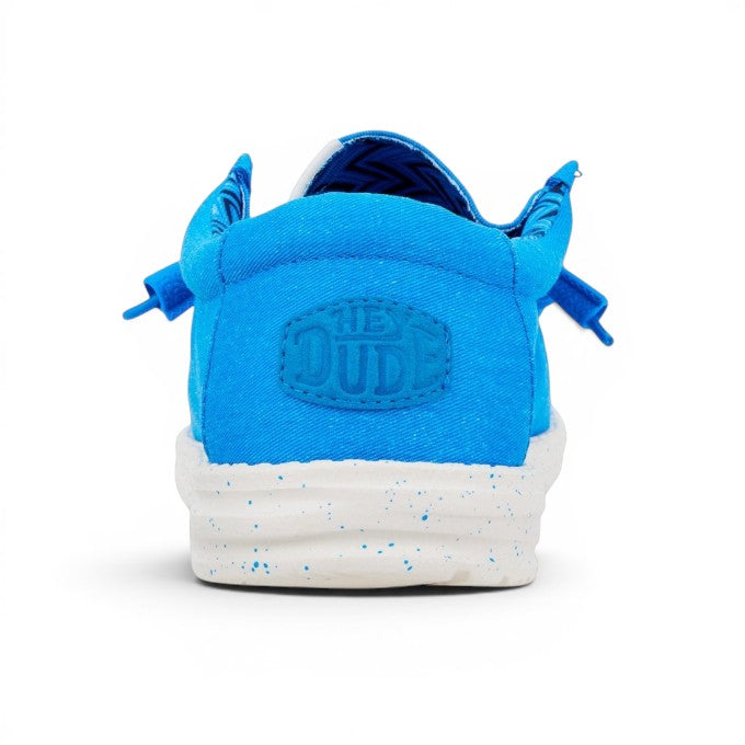 My Store Wally Stretch Canvas blue canvas slip-on shoes with Easy-On laces and a speckled white sole.