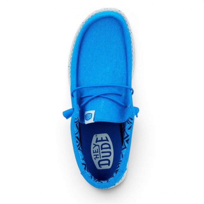 My Store Wally Stretch Canvas bright blue canvas slip-on shoes with elastic laces and a speckled white sole.