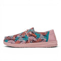 My Store Wendy H2O Floridian women's slip-on shoes with tropical leaf print in pink, teal, and coral. Features elastic laces and pink sole.