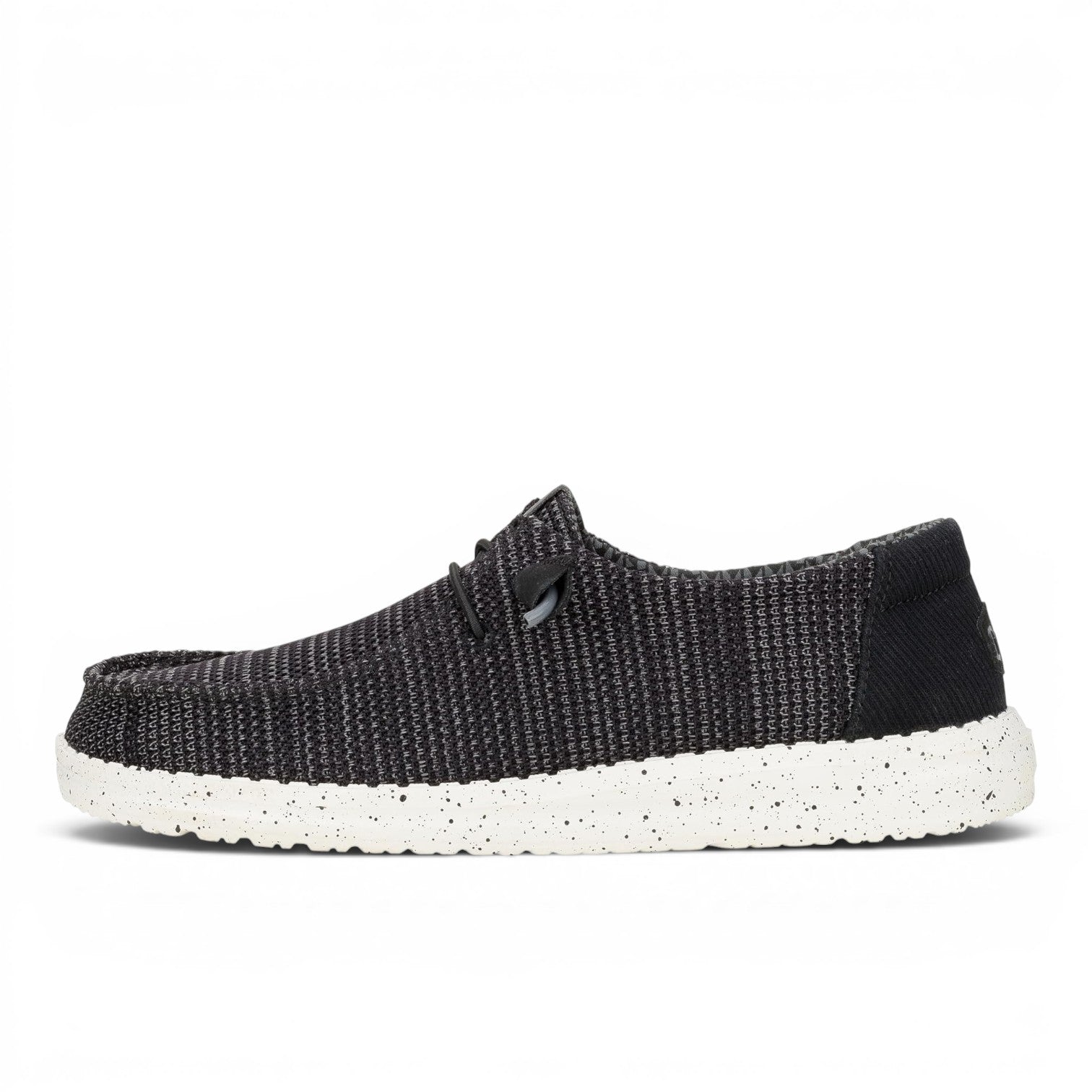 My Store Wendy Stretch Sox women's slip-on shoes in charcoal grey knit with white speckled sole. Easy-on system.