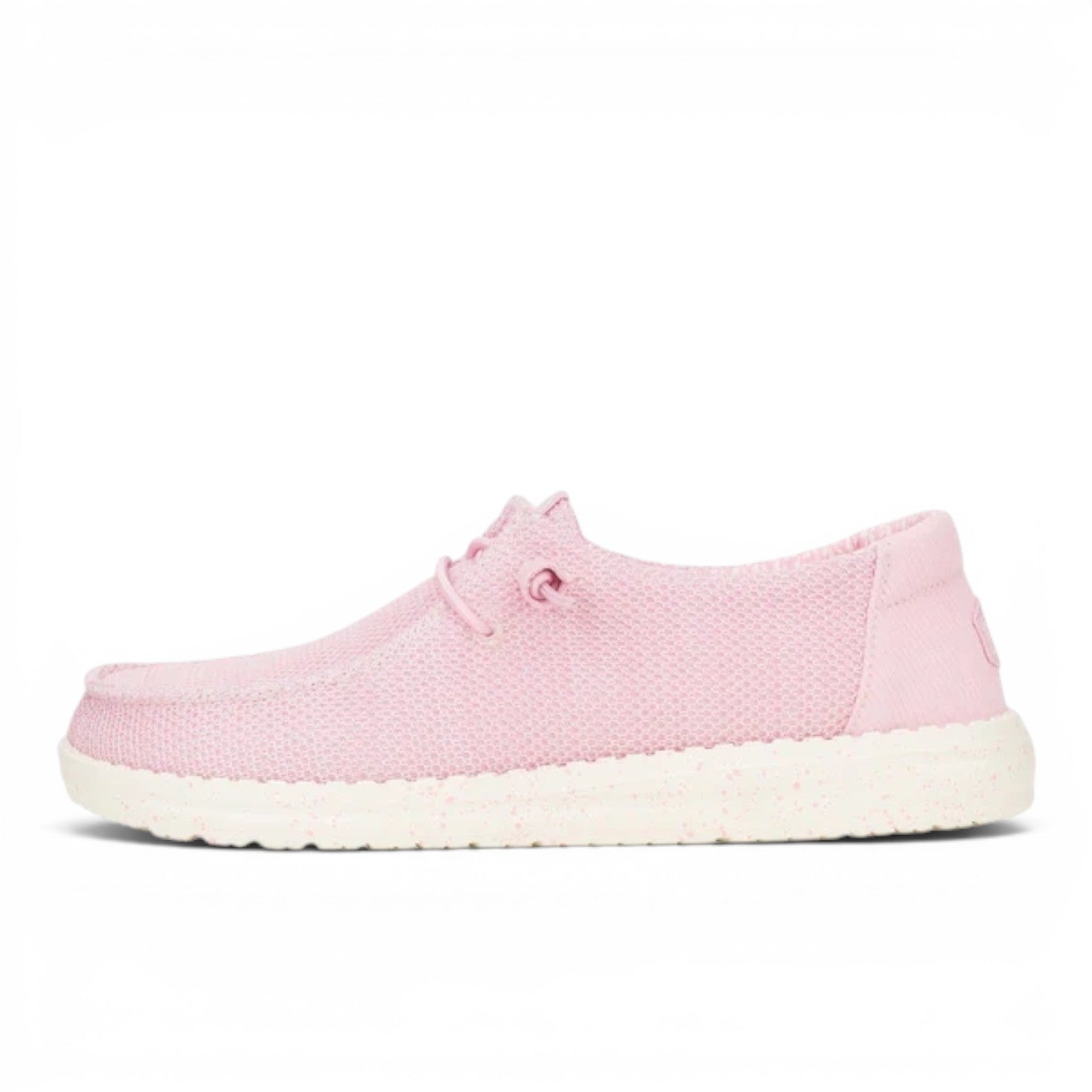 My Store Wendy Stretch Sox pink knit slip-on shoes with elastic laces and speckled sole.