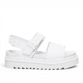 My Store white leather Dr. Martens Voss Mono Hydro sandals with adjustable ankle strap and buckle closure.