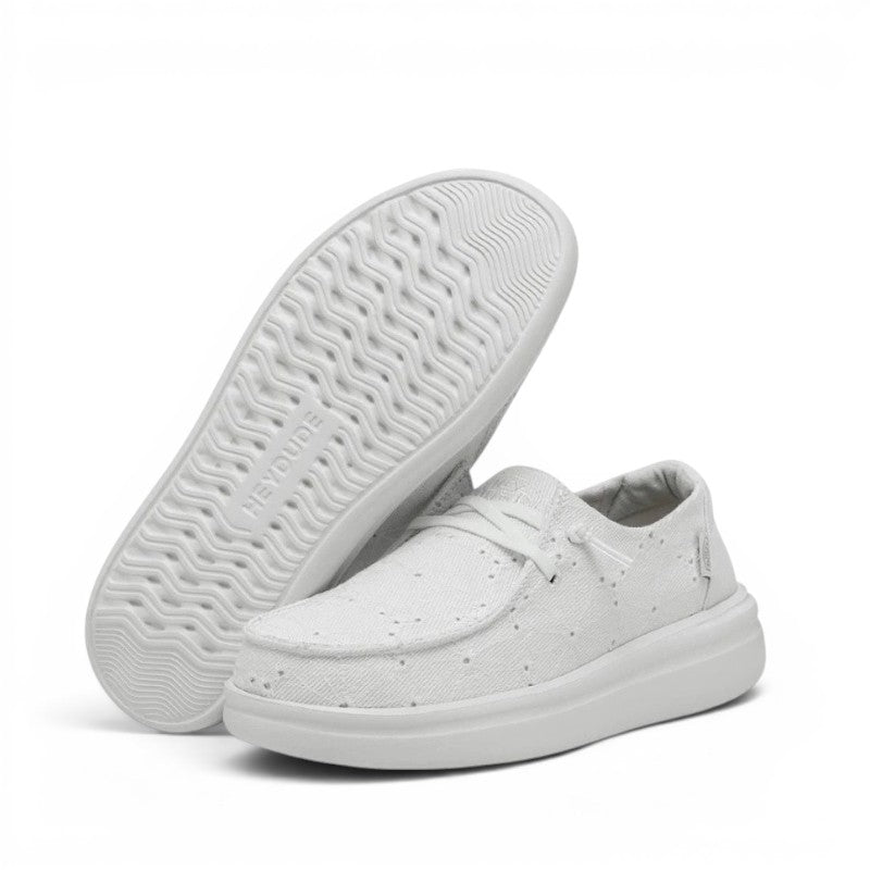 My Store white textile slip-on shoes with perforated details and a platform sole. Easy to wear and machine washable.