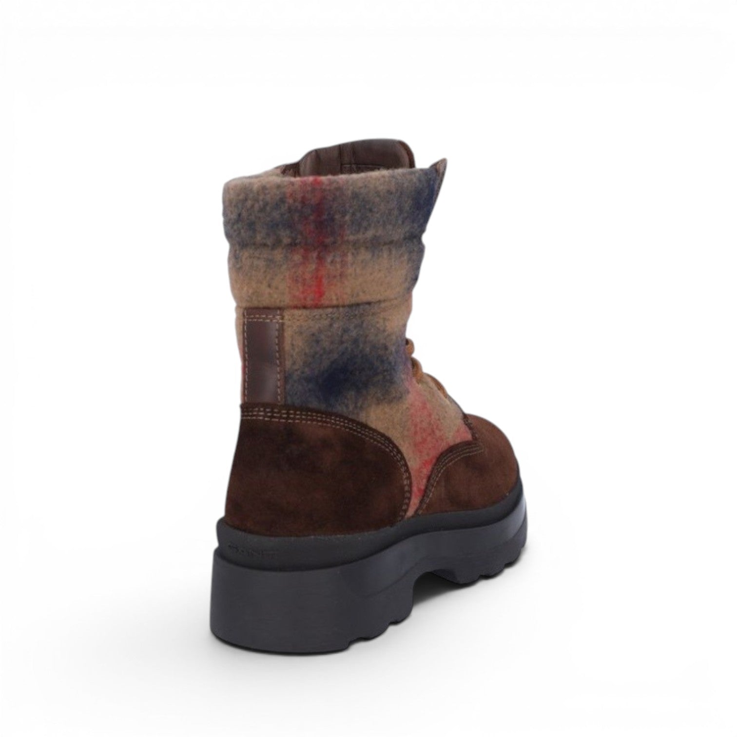 My Store Windpeak brown suede and plaid textile boots with fleece lining and leather insole.