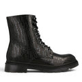 My Store black faux leather combat boots with a textured crocodile pattern and lace-up front.
