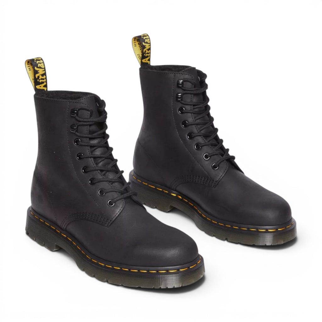 My Store black leather Dr. Martens 1460 WG Outlaw boots with WarmWair Sherpa lining and Wintergrip sole.