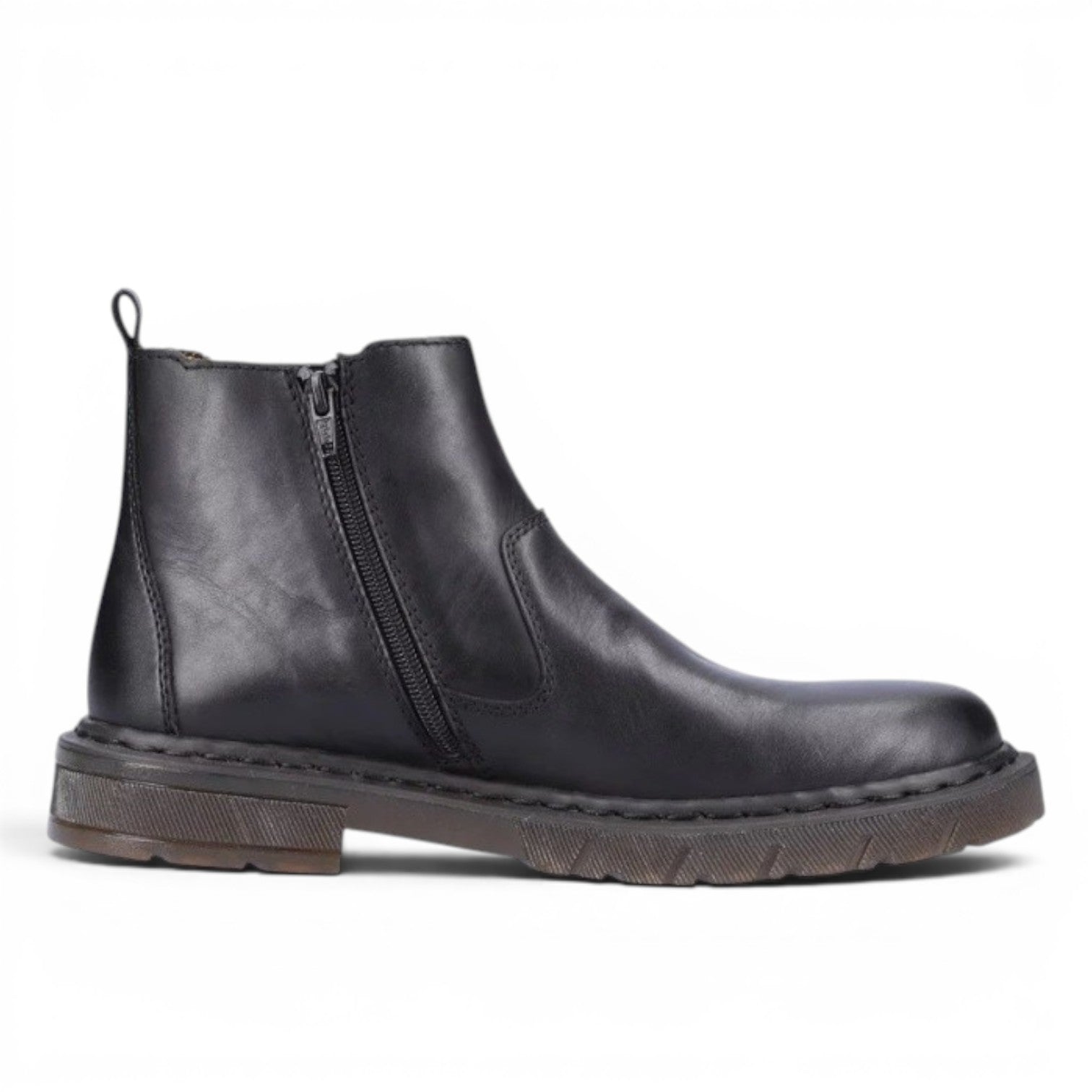 My Store Rieker 31662-00 black leather ankle boots with side zip and textile lining.