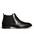 My Store black leather Chelsea boots with textile lining and side zip. Classic ankle boot style.