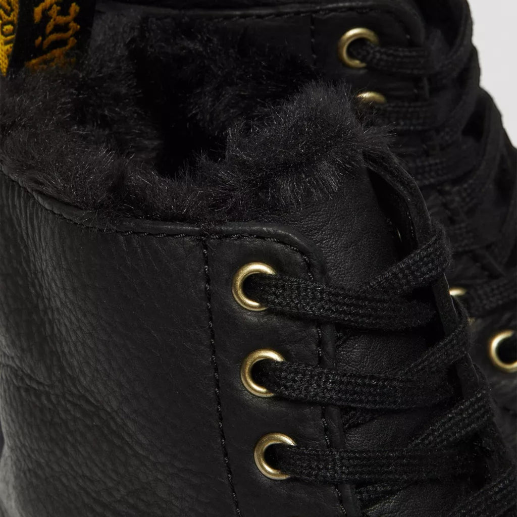 My Store Dr. Martens 1460 Pascal Ambassador faux fur lined black leather boots with gold eyelets.