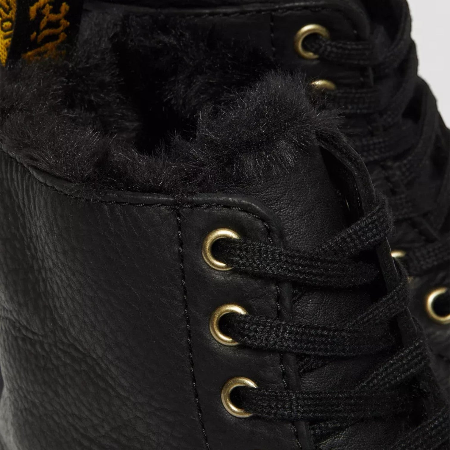 My Store Dr. Martens 1460 Pascal Ambassador faux fur lined black leather boots with gold eyelets.