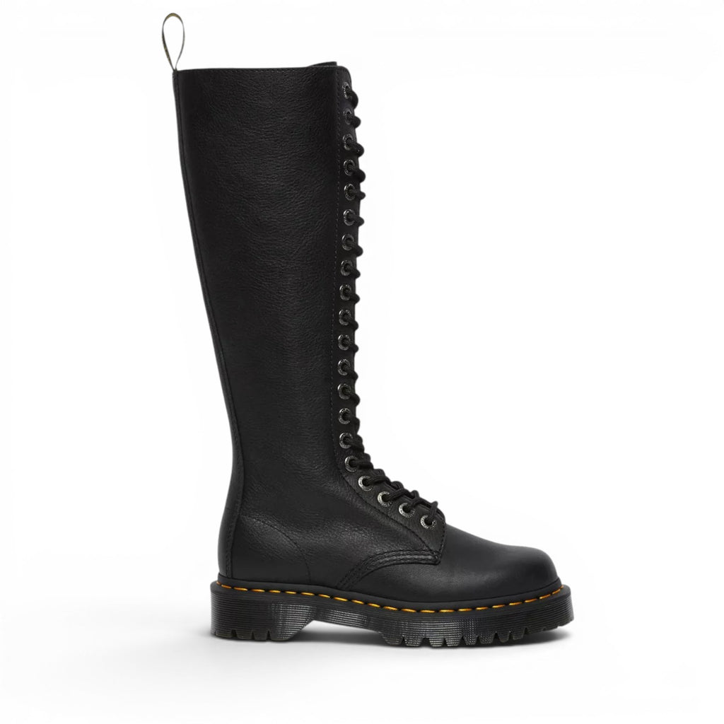 My Store black Pisa leather knee-high boots with lace-up front and chunky sole.
