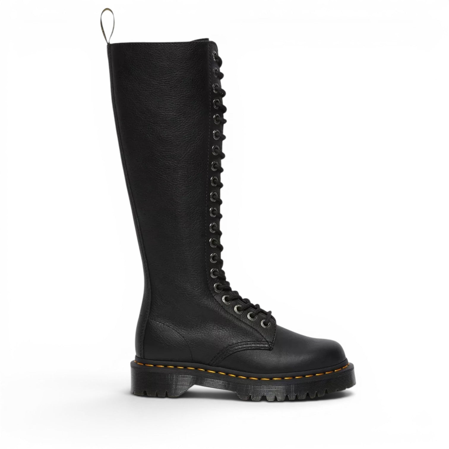 My Store black Pisa leather knee-high boots with lace-up front and chunky sole.