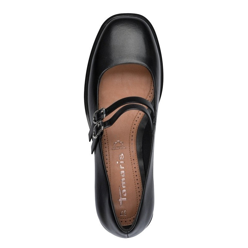My Store black leather Mary Jane shoes with double buckle straps and a rubber sole.
