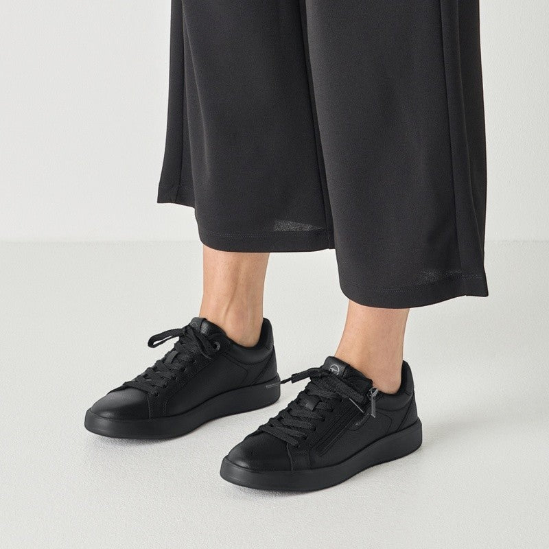 My Store black leather lace-up sneakers with side zipper and removable insole