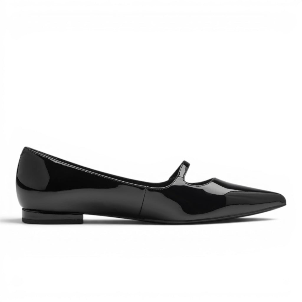 My Store black patent leather pointed-toe ballet flats with a strap and low heel.