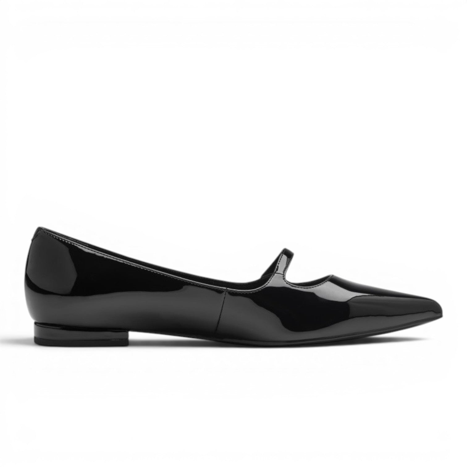 My Store black patent leather pointed-toe ballet flats with a strap and low heel.