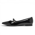 My Store black patent leather pointed-toe ballet flats with a strap and button detail.