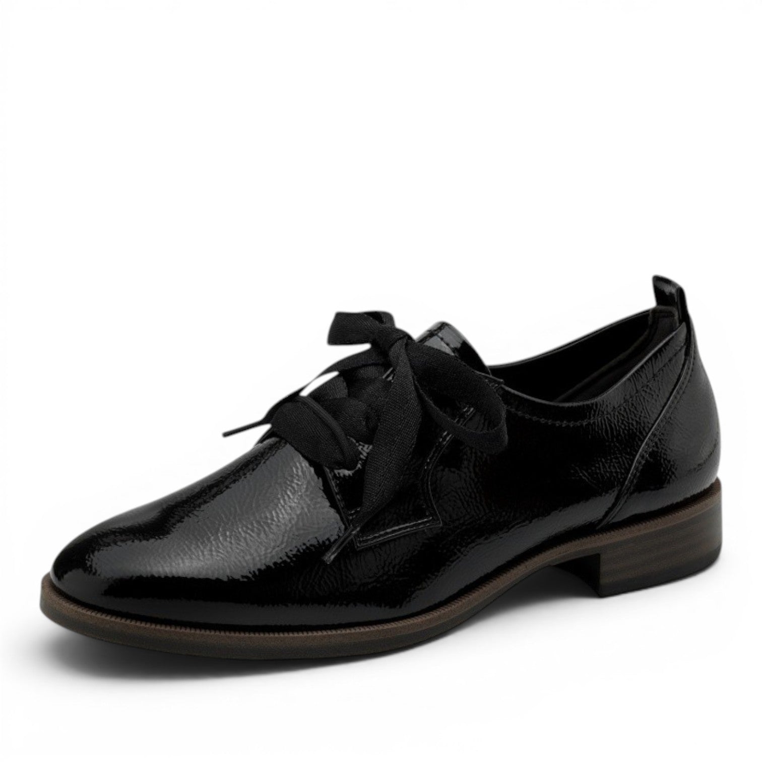 My Store black patent synthetic lace-up oxford shoes with ribbon laces and a low heel.
