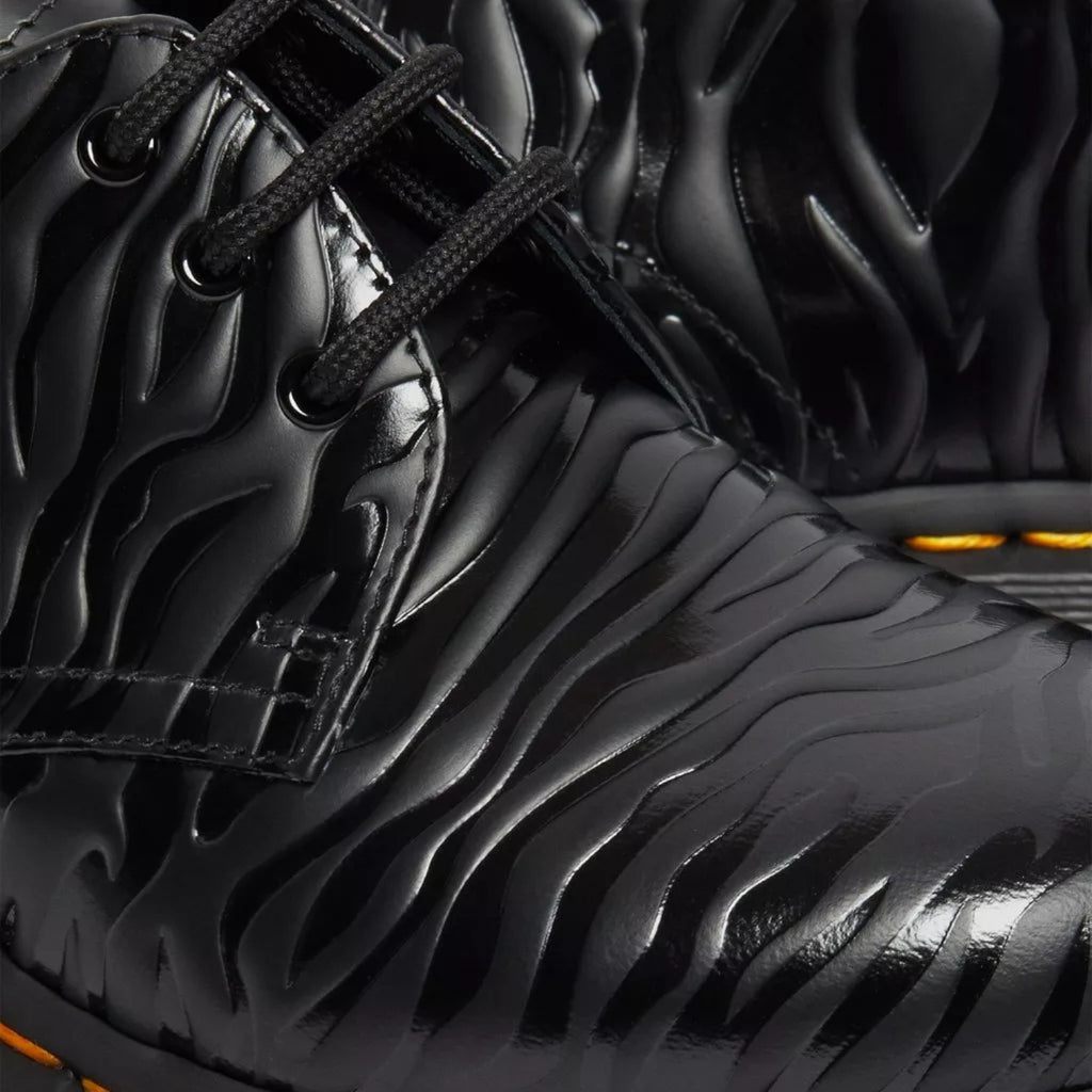 My Store black leather 1461 Zebra Emboss Smooth shoes with a glossy finish and embossed zebra pattern.