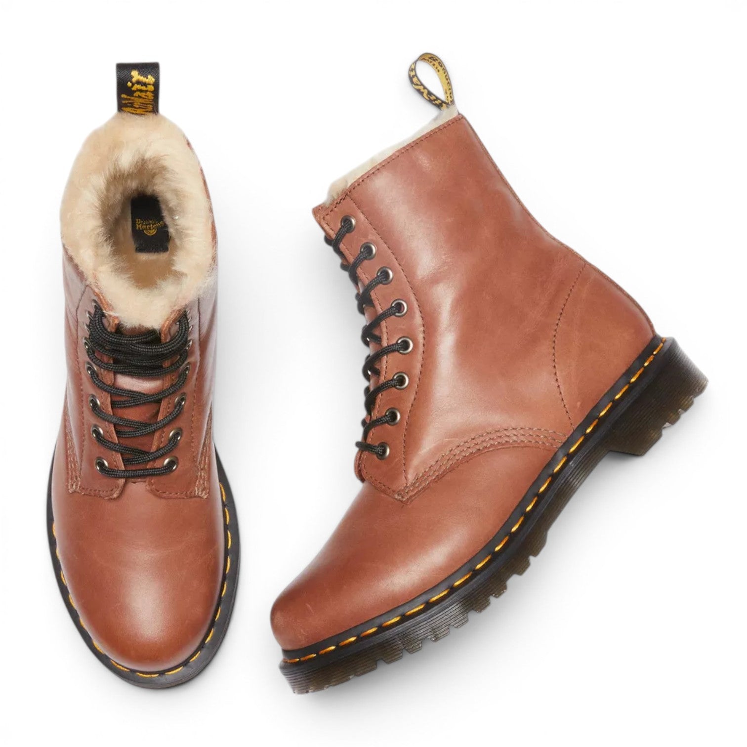 My Store Dr. Martens 1460 Serena brown faux fur lined leather boots with black laces.