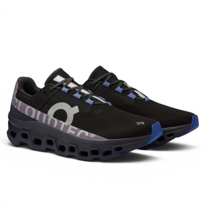 My Store black recycled polyester running shoes with blue accents and large "CLOUDTEC" logo on the side.