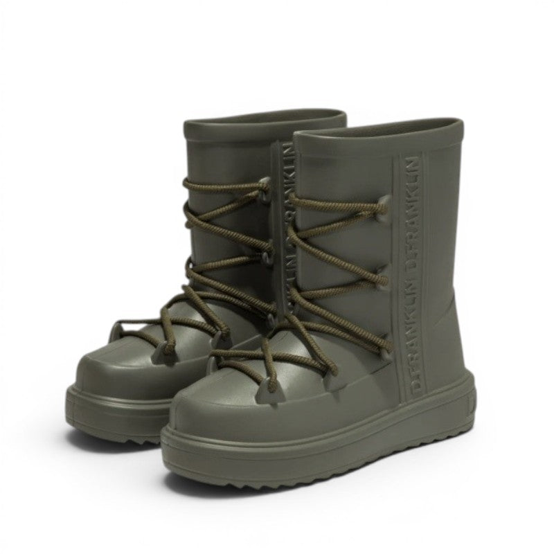 My Store D.Franklin Nevis olive green waterproof synthetic winter boots with lace-up front and signature side details.