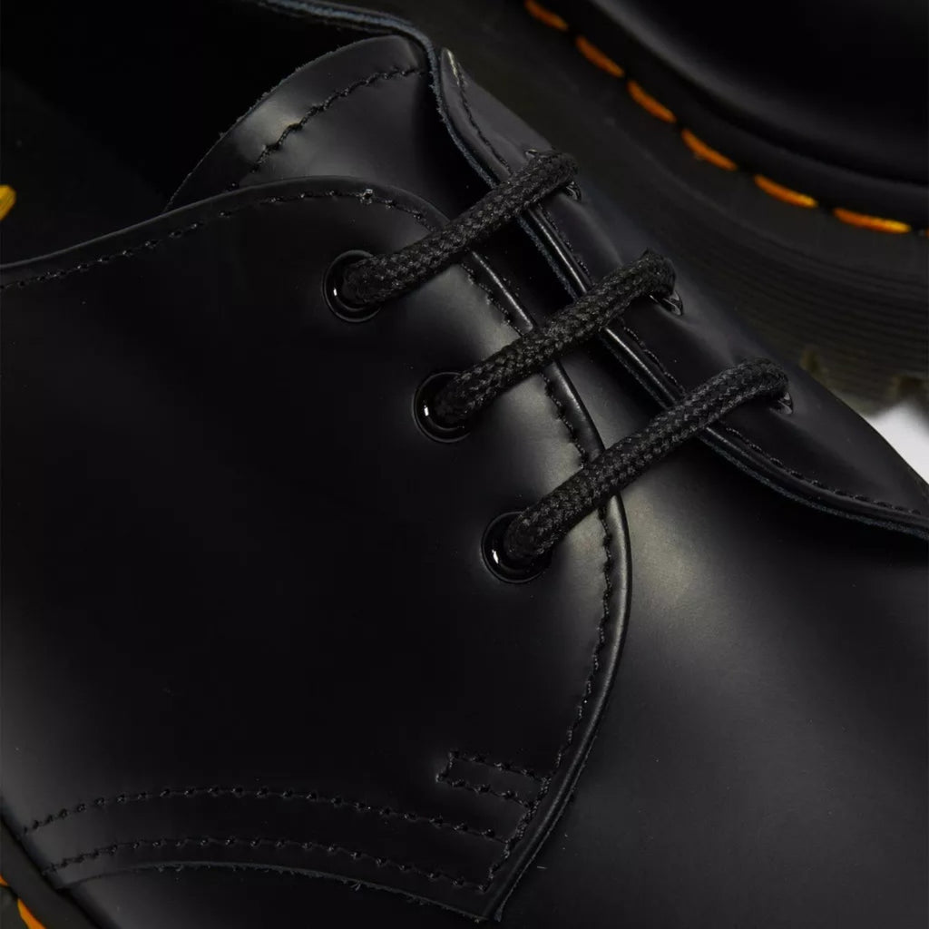 My Store Dr. Martens 1461 Bex black smooth leather shoes with yellow stitching and black laces.