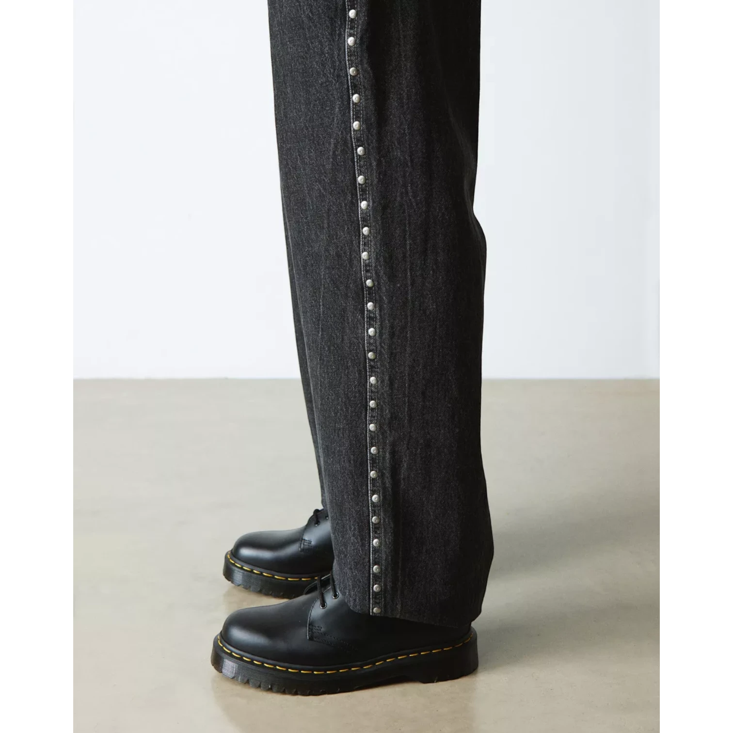 My Store Dr. Martens 1461 Bex black smooth leather shoes with yellow stitching and thick soles.