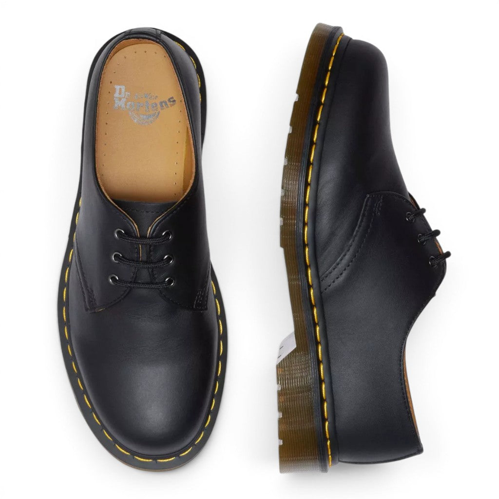 My Store Dr. Martens 1461 Nappa black leather shoes with yellow stitching and air-cushioned sole.