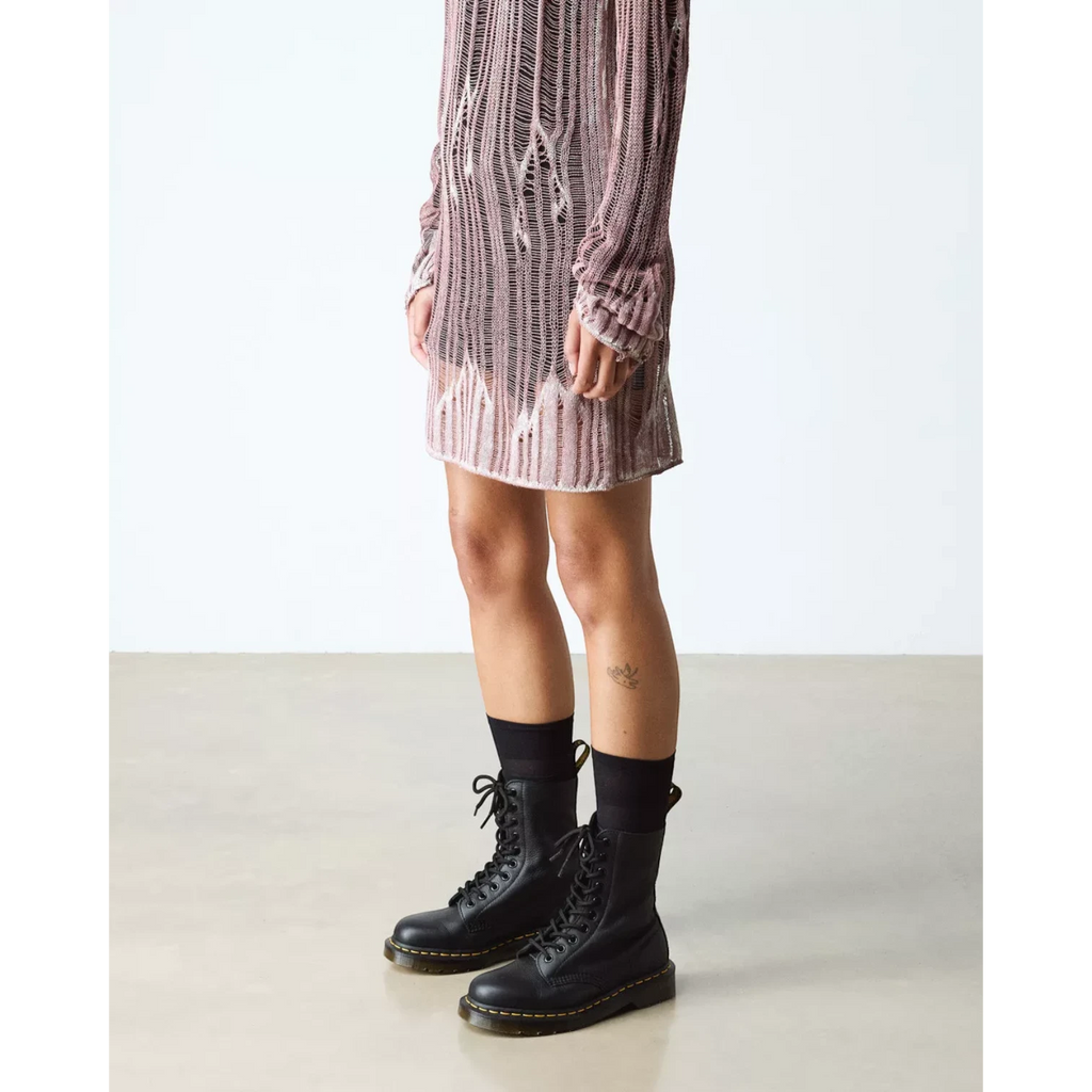 My Store Dr. Martens 1490 Virginia black leather lace-up boots with yellow stitching and a Goodyear welt.