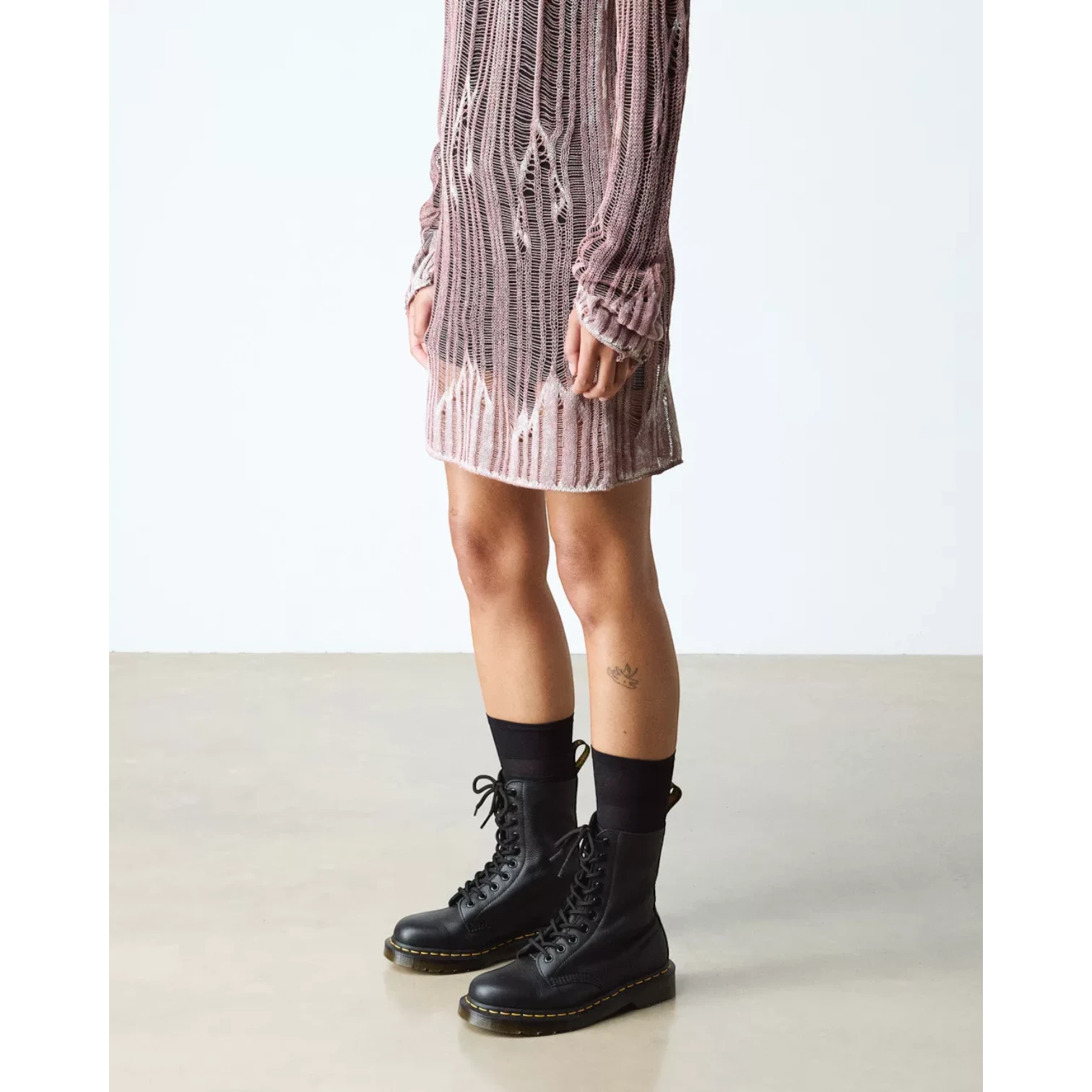 My Store Dr. Martens 1490 Virginia black leather lace-up boots with yellow stitching and a Goodyear welt.