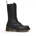 My Store Dr. Martens 1B99 Virginia black pebbled leather high lace-up boots with yellow stitching and AirWair sole.