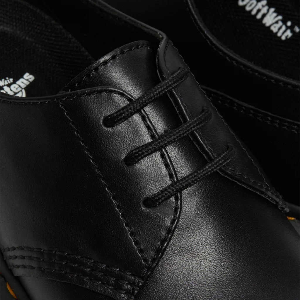 My Store Dr. Martens Audrick black Nappa Lux leather platform shoes with lace-up closure and signature stitching.