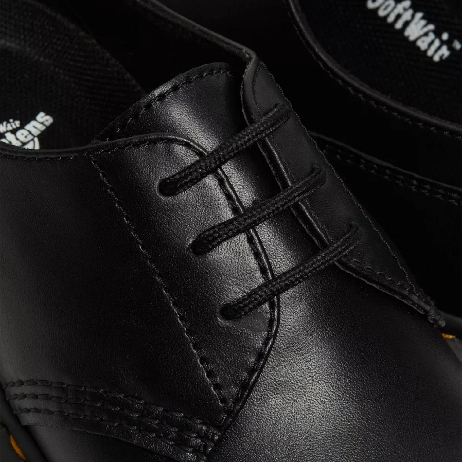 My Store Dr. Martens Audrick black Nappa Lux leather platform shoes with lace-up closure and signature stitching.