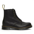 My Store Dr. Martens 1460 Ambassador black tumbled leather lace-up boots with yellow stitching and heel loop.