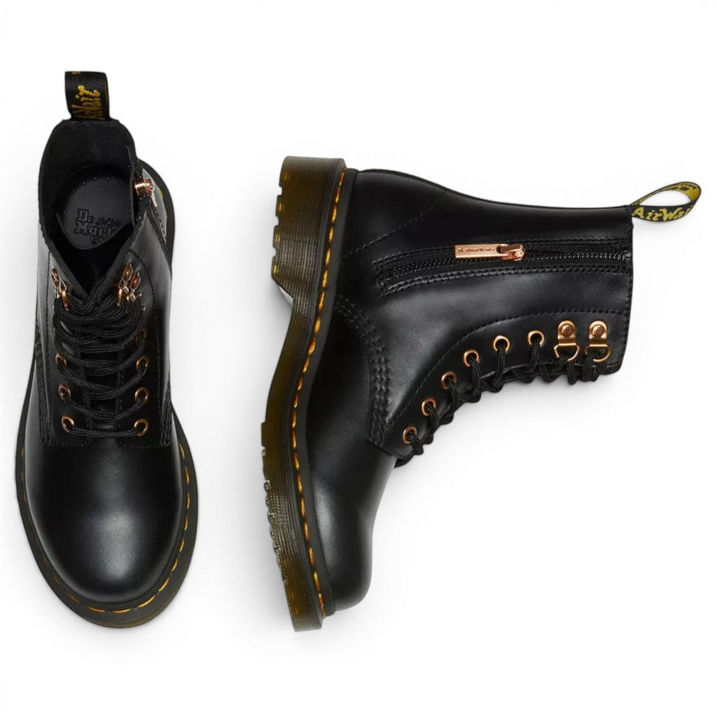 My Store Dr. Martens 1460 Pascal black leather boots with rose gold hardware and side zip.
