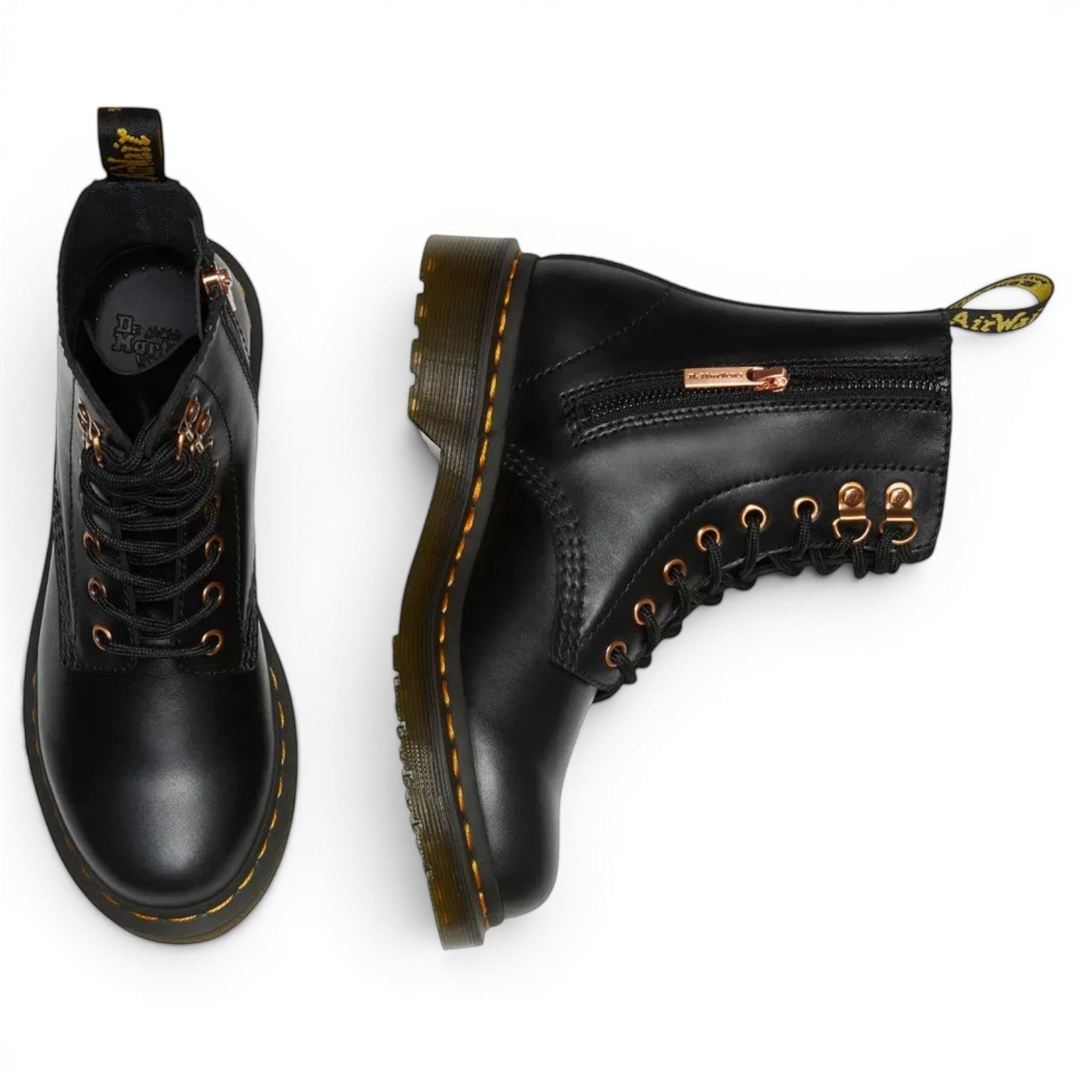 My Store Dr. Martens 1460 Pascal black leather boots with rose gold hardware and side zip.