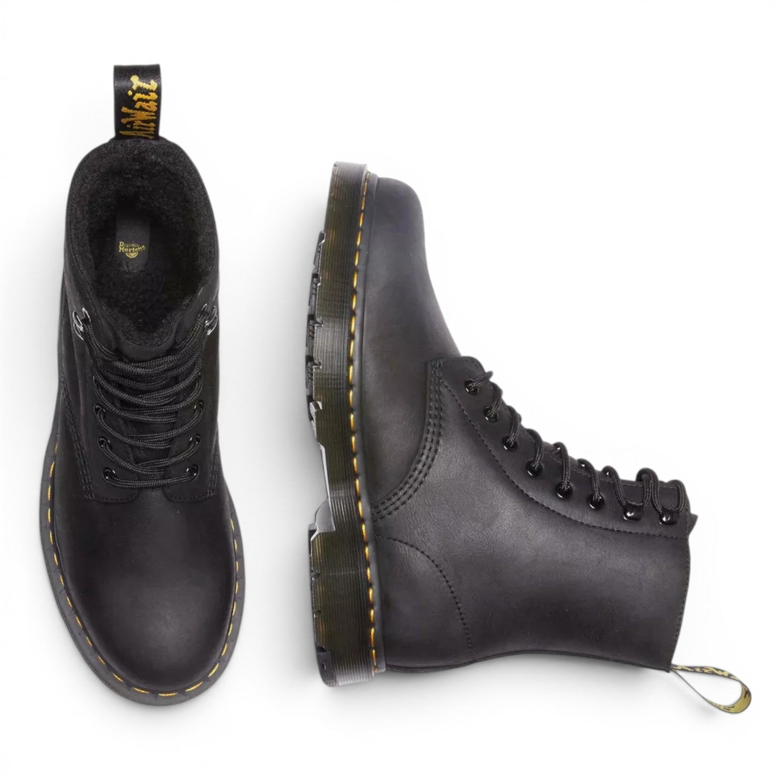 My Store Dr. Martens 1460 WG Outlaw black leather boots with warm sherpa lining and Wintergrip sole.