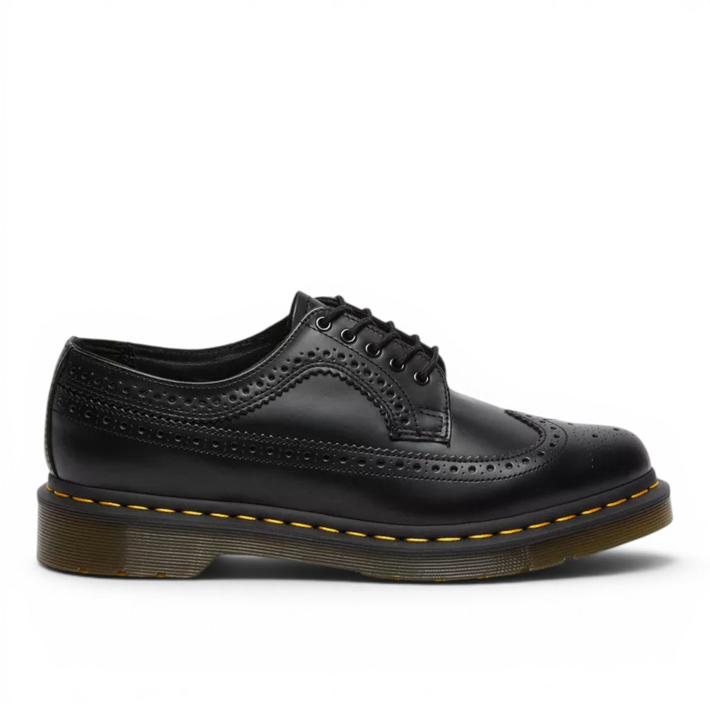 My Store Dr. Martens 3989 black leather brogue shoes with PVC sole and yellow stitching.
