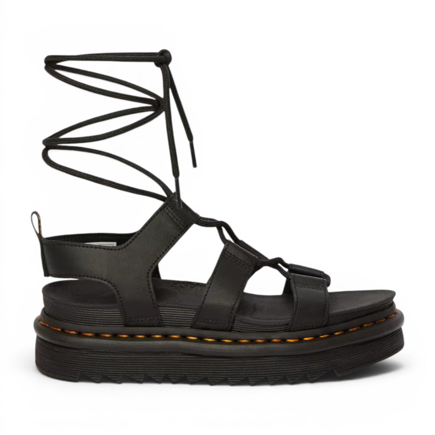 My Store Dr. Martens Nartilla Hydro leather lace-up gladiator sandals in black with a platform sole.