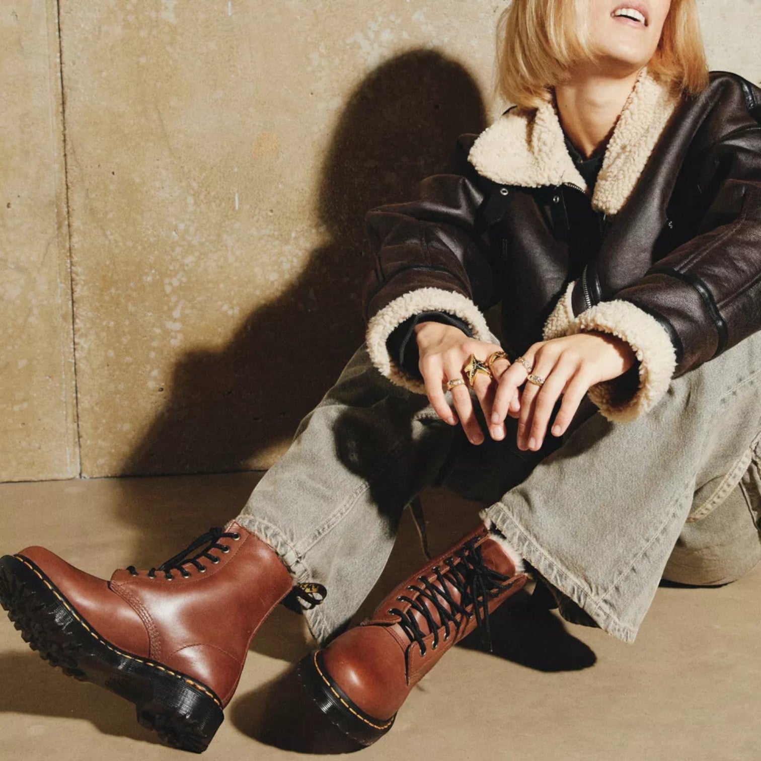 My Store Dr. Martens 1460 Serena brown faux fur lined leather boots with black laces and thick soles.