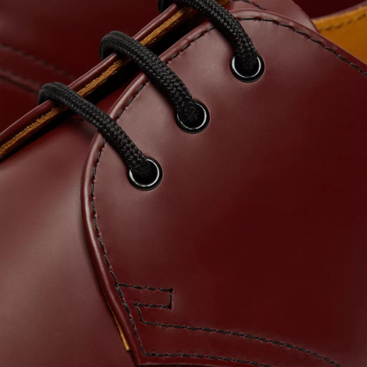 My Store Dr. Martens 1461 Smooth Leather Oxford shoes in burgundy with black laces and yellow stitching.