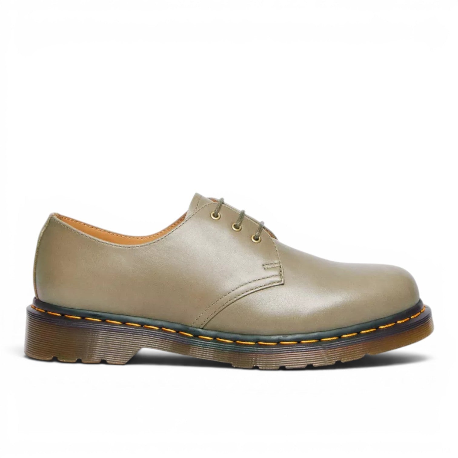 My Store Dr. Martens 1461 Carrara leather oxford shoes in taupe with yellow stitching and PVC sole.