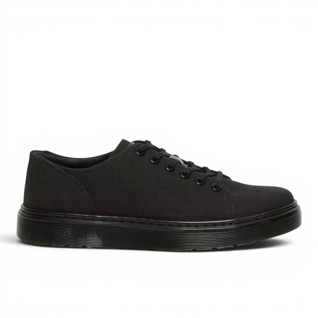 My Store Dr. Martens Dante Canvas black textile low-top sneakers with black laces and a black PVC sole.