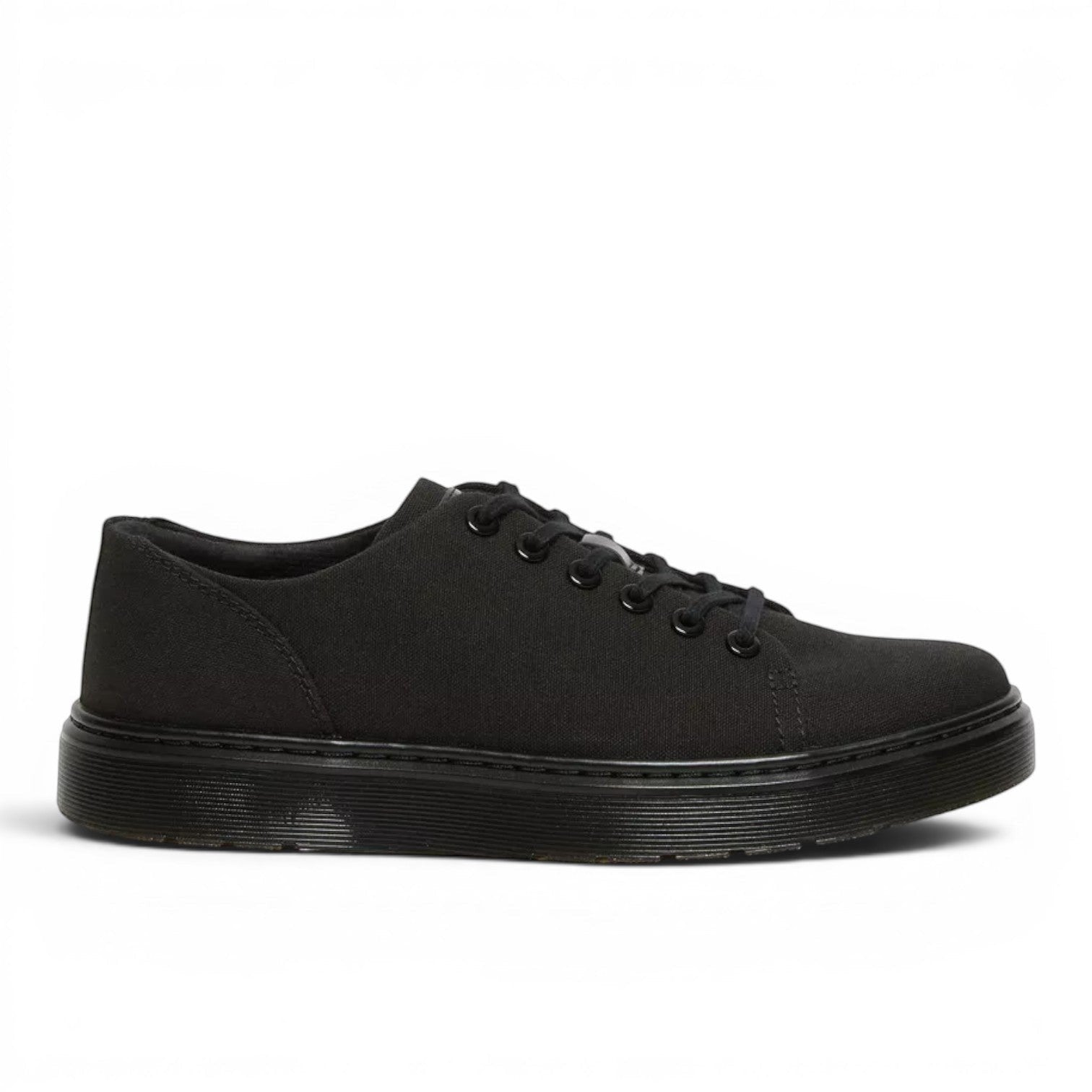 My Store Dr. Martens Dante Canvas black textile low-top sneakers with black laces and a black PVC sole.